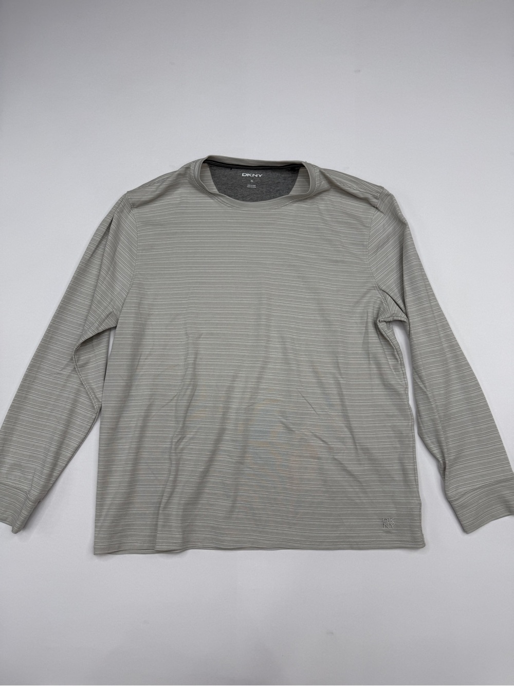 DKNY Men's Grey Micro Striped Long Sleeve Crewneck Shirt XL